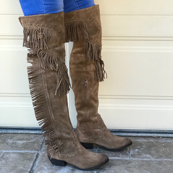 naughty monkey Shoes - NIB Boho Chic Fringe Studs Over The Knee Boots